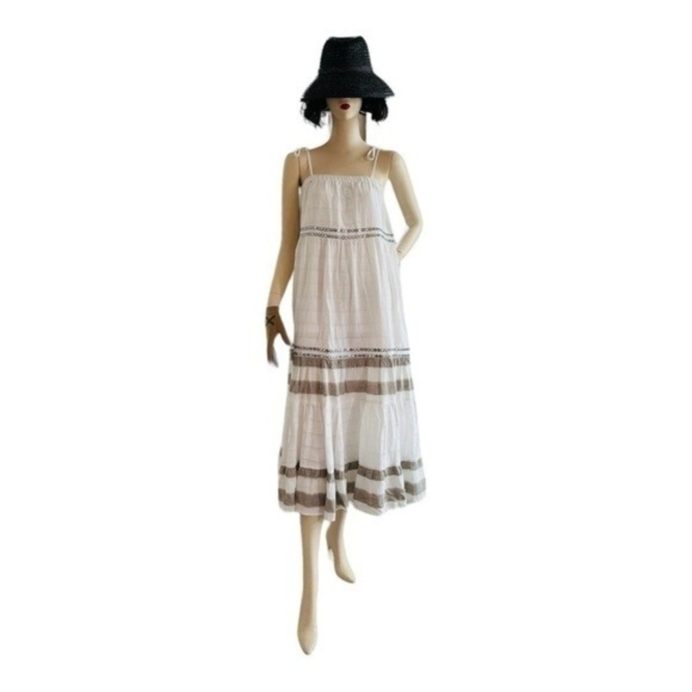 Rip Curl Vista Maxi Dress M White Grey Metallic Layered Cotton Spaghetti NWT - Picture 4 of 13